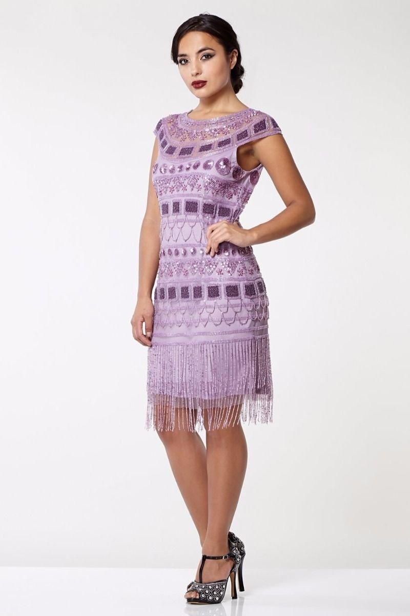 Great Gatsby Inspired Fringe Dress in Champagne Lilac