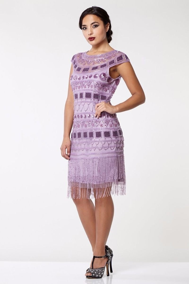 Great Gatsby Inspired Fringe Dress in Champagne Lilac - SOLD OUT