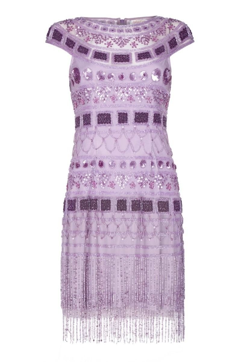 Great Gatsby Inspired Fringe Dress in Champagne Lilac
