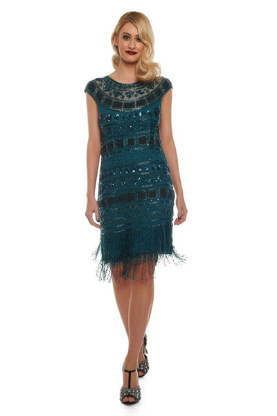 Great Gatsby Inspired Fringe Dress in Forest Green