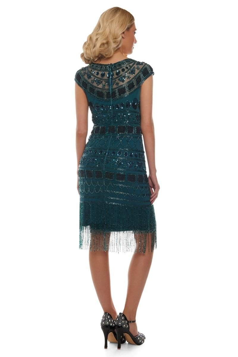 Great Gatsby Inspired Fringe Dress in Forest Green