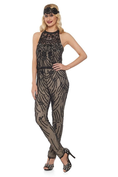 1920s Inspired Jumpsuit in Nude Black
