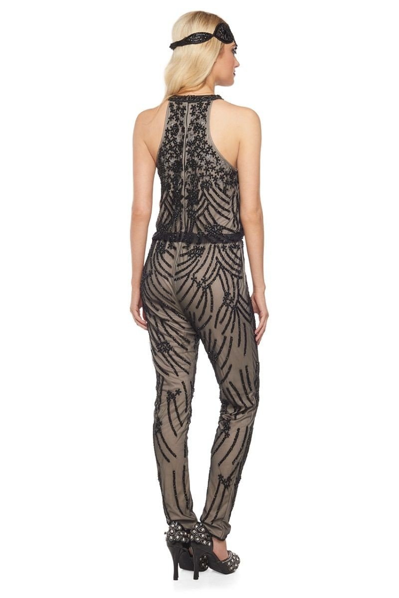 1920s Inspired Jumpsuit in Nude Black