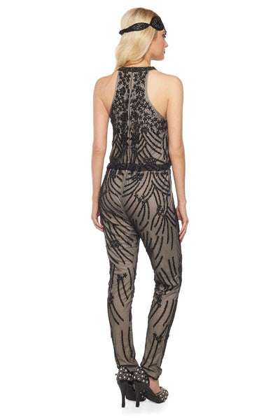 1920s Inspired Jumpsuit in Nude Black