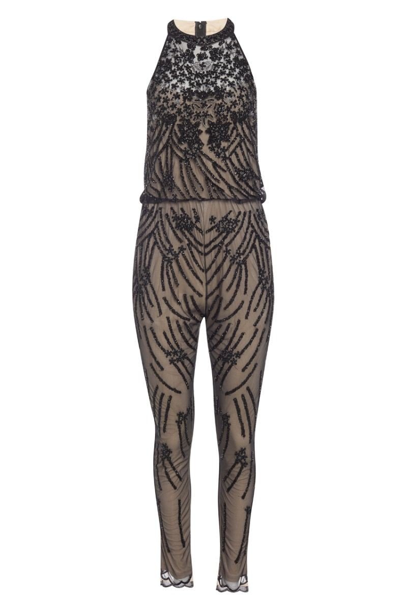 1920s Inspired Jumpsuit in Nude Black