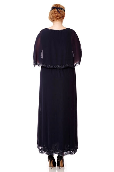 Flapper Style Maxi Cape Dress in Navy Blue