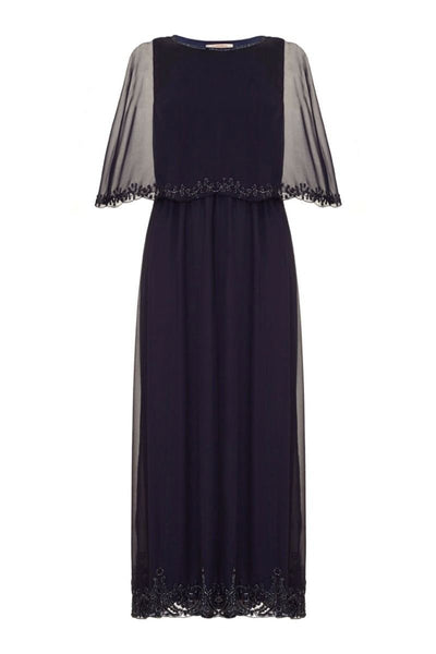 Flapper Style Maxi Cape Dress in Navy Blue
