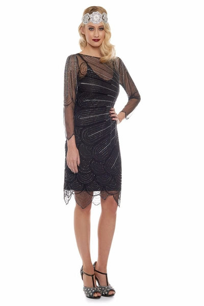 1920s Flapper Style Party Dress in Black Silver