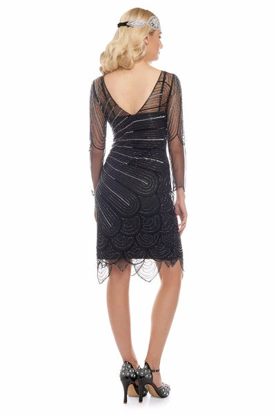 1920s Flapper Style Party Dress in Black Silver
