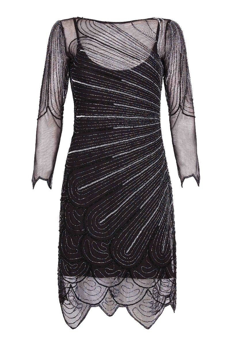 1920s Flapper Style Party Dress in Black Silver