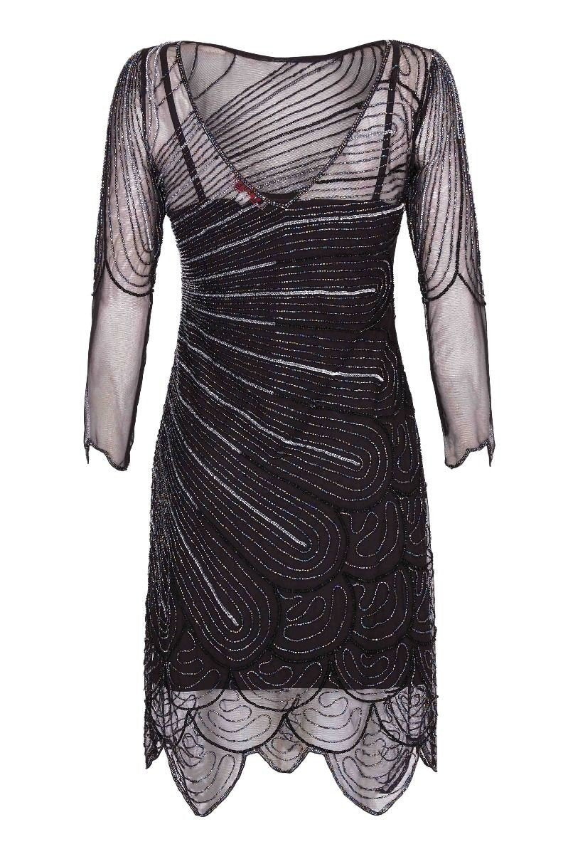 1920s Flapper Style Party Dress in Black Silver