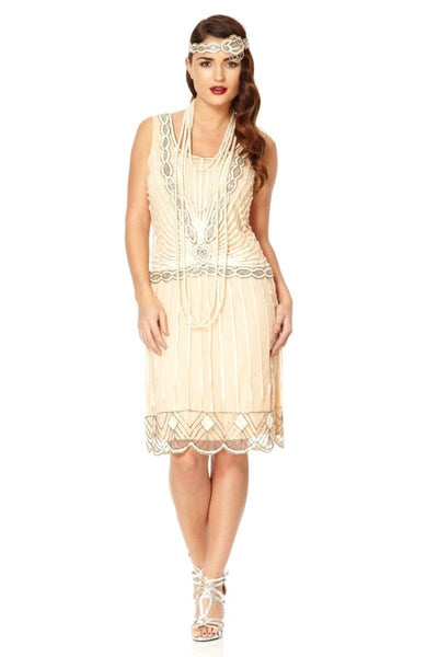 Gatsby Style Cocktail Party Dress in Nude