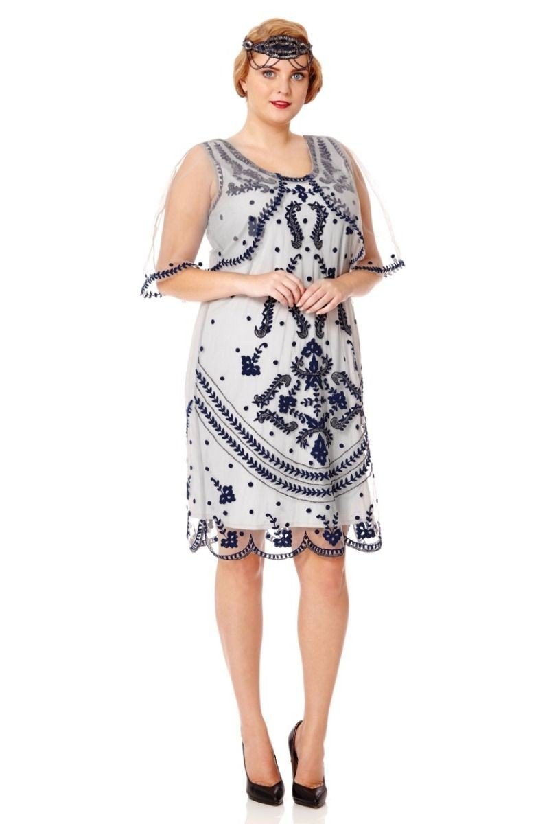 Romantic 1920s Inspired Cape Dress in Grey
