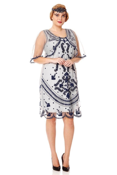 Romantic 1920s Inspired Cape Dress in Grey