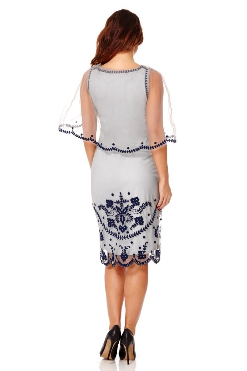 Romantic 1920s Inspired Cape Dress in Grey