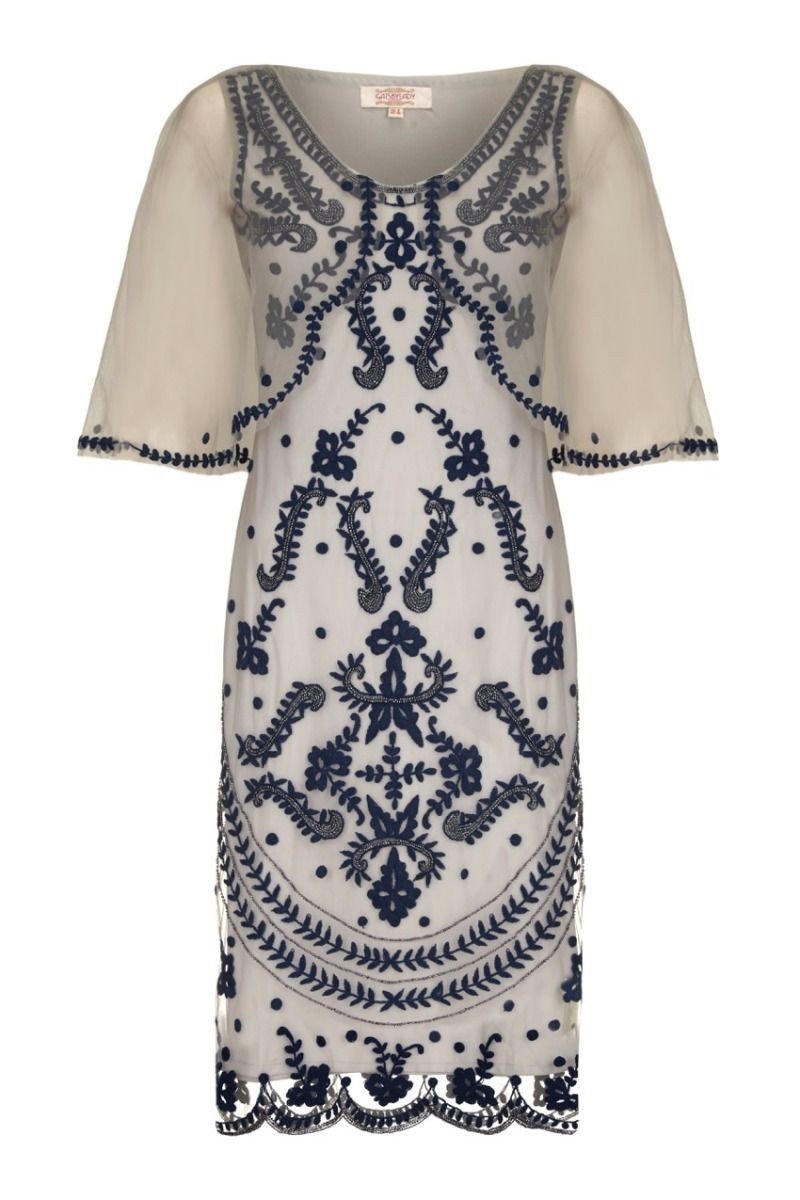 Romantic 1920s Inspired Cape Dress in Grey