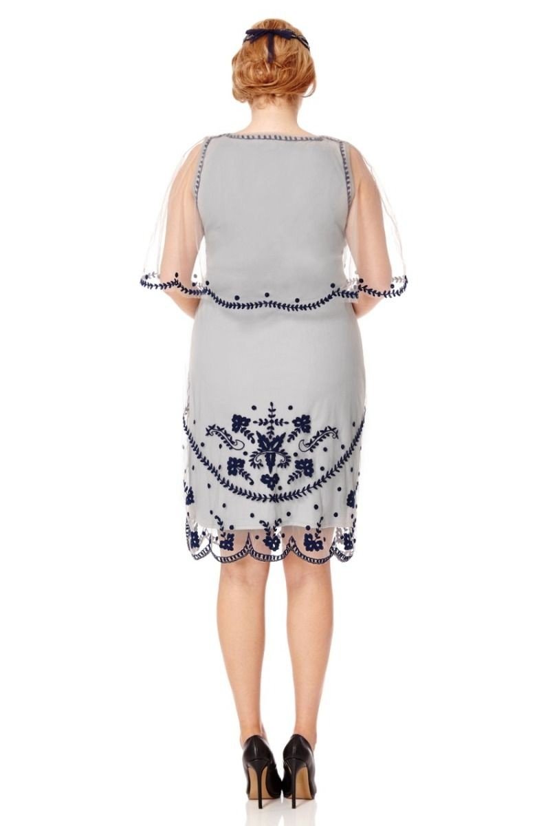 Romantic 1920s Inspired Cape Dress in Grey
