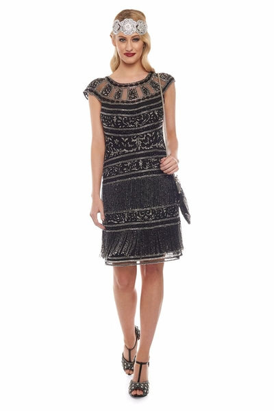 Roaring Twenties Fringe Party Dress in Black Silver