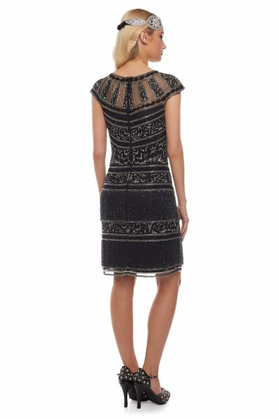 Roaring Twenties Fringe Party Dress in Black Silver