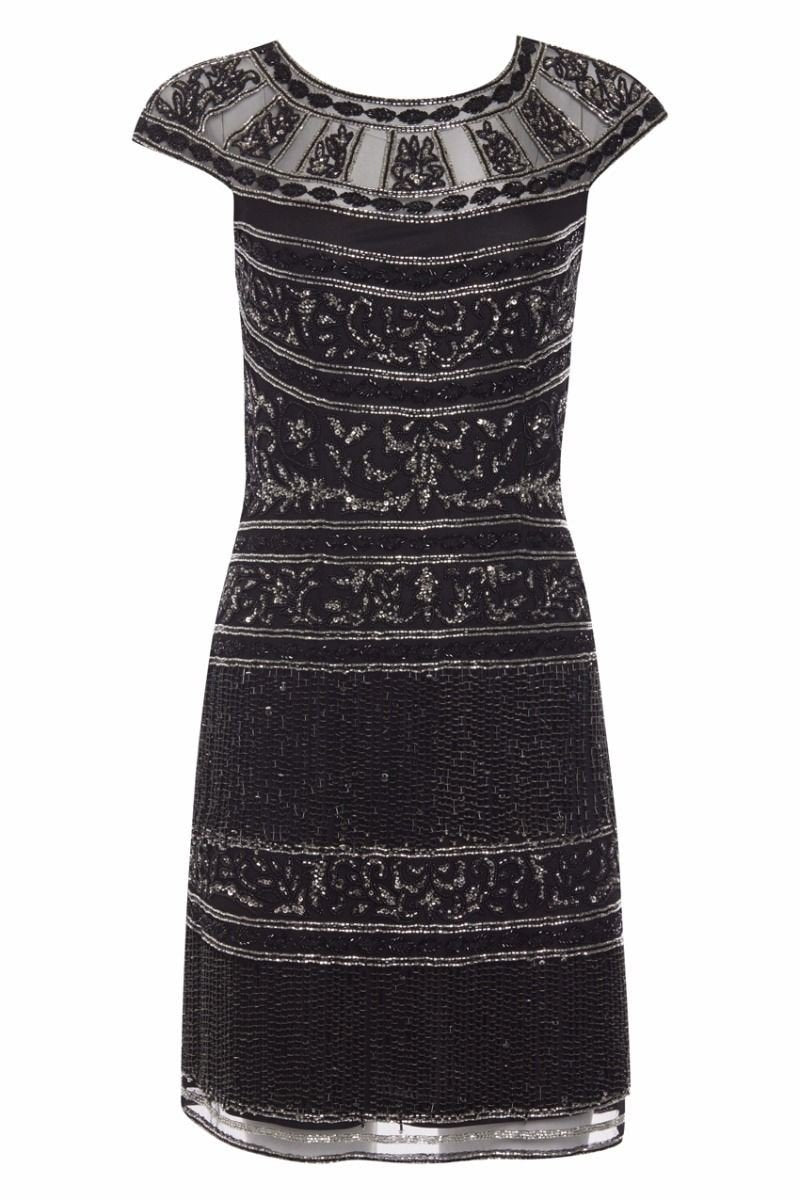 Roaring Twenties Fringe Party Dress in Black Silver