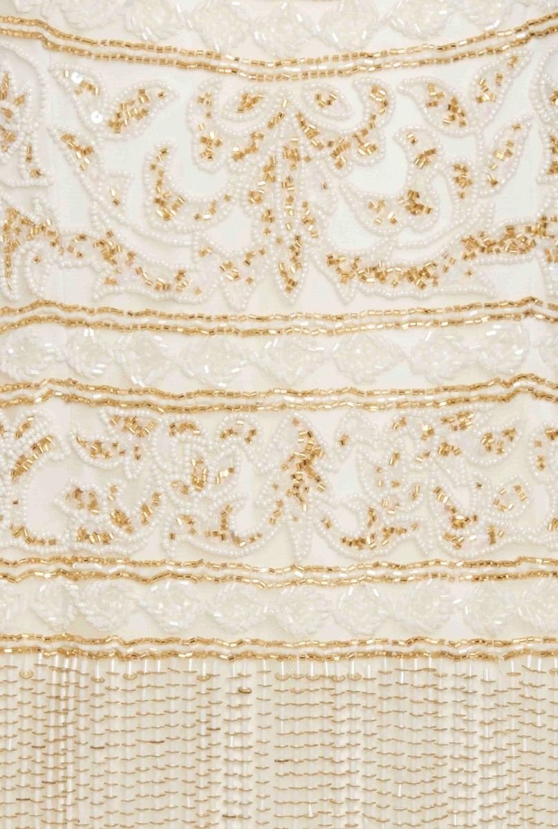 Roaring Twenties Fringe Party Dress in Ivory Gold