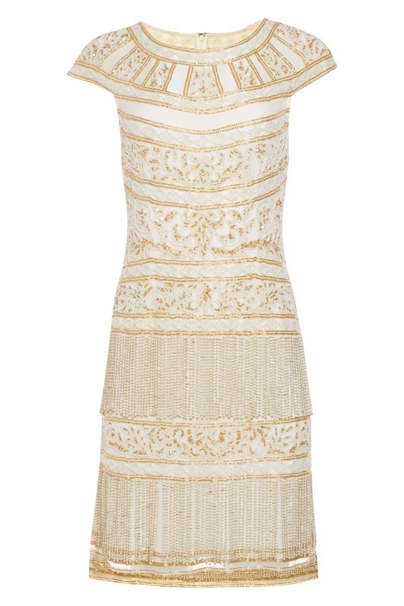 Roaring Twenties Fringe Party Dress in Ivory Gold