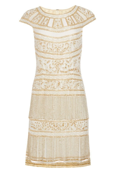 Roaring Twenties Fringe Party Dress in Ivory Gold