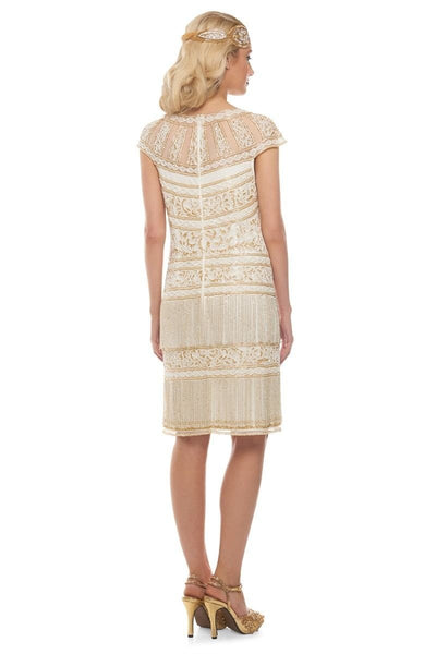 Roaring Twenties Fringe Party Dress in Ivory Gold