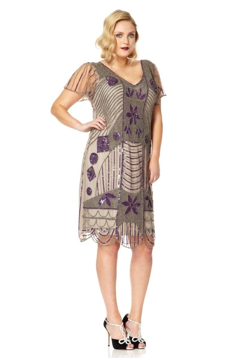 Art Deco 1920s Dress in Taupe