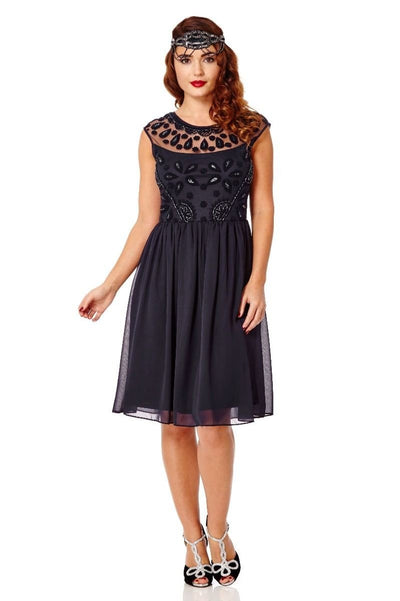 1920s Style Swing Flapper Dress in Navy