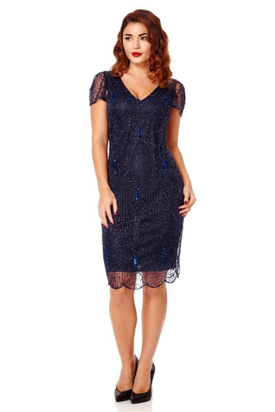 1920 Style Beaded Dress in Navy Blue