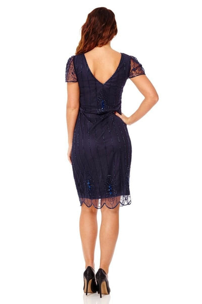 1920 Style Beaded Dress in Navy Blue