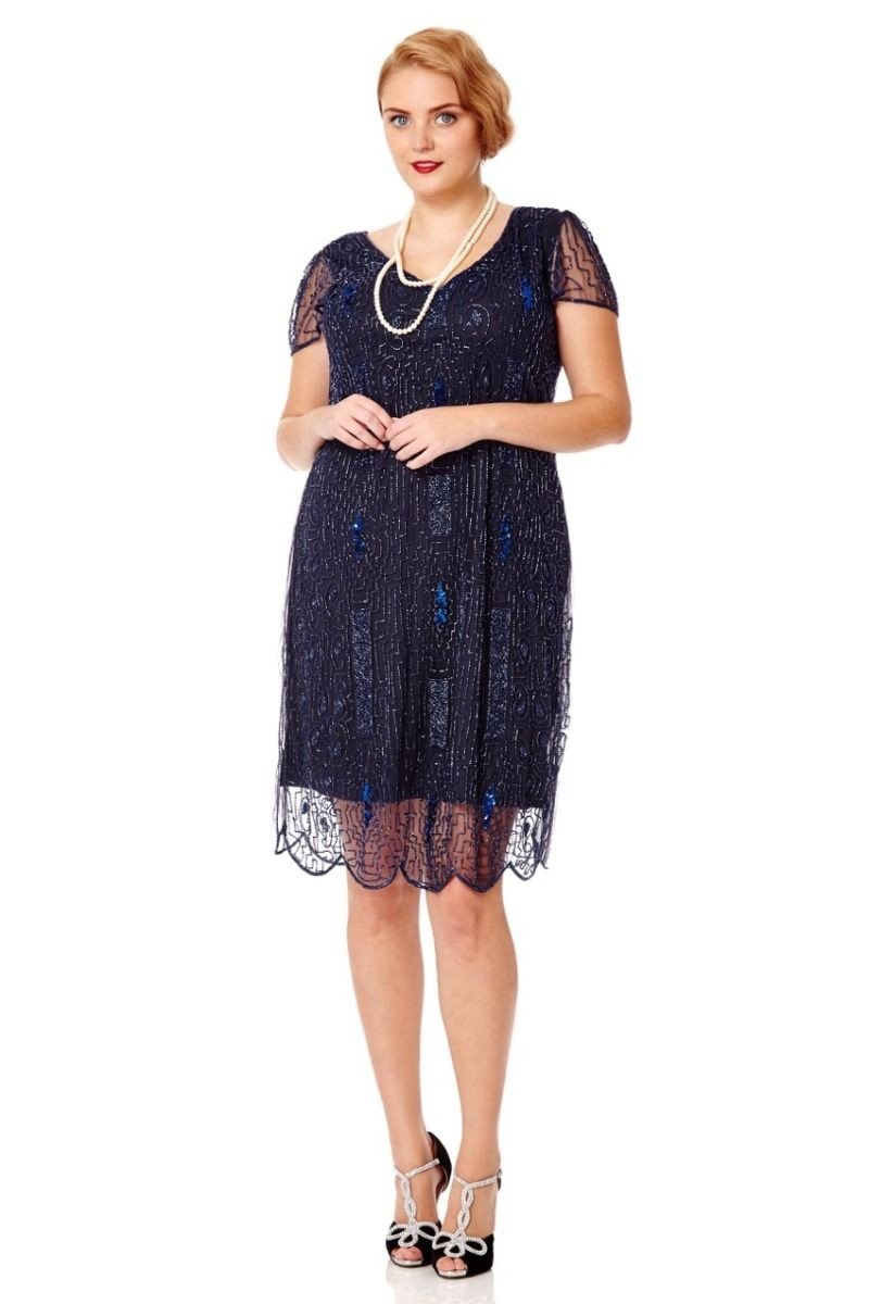 1920 Style Beaded Dress in Navy Blue