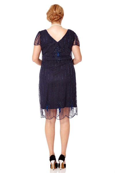 1920 Style Beaded Dress in Navy Blue