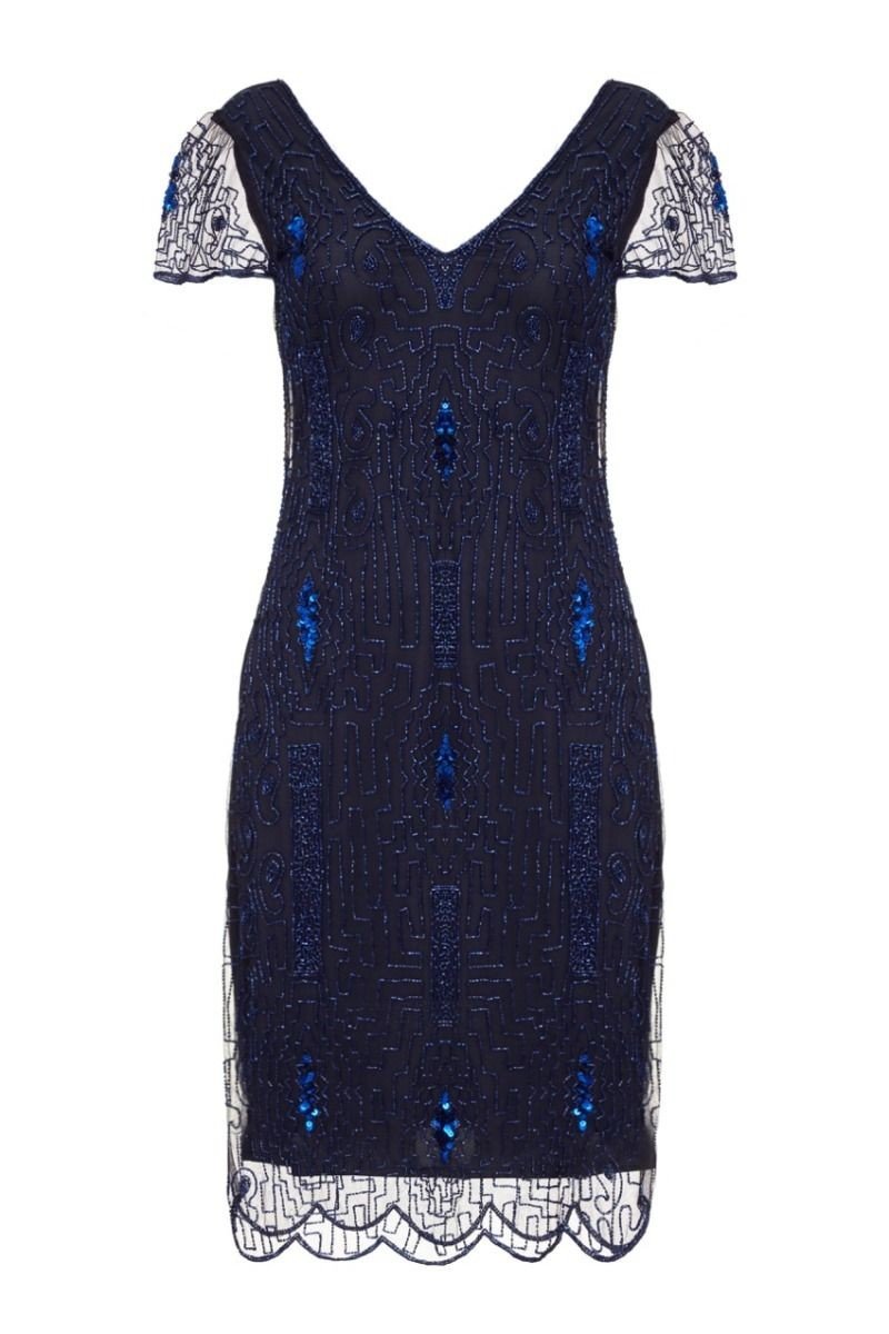 1920 Style Beaded Dress in Navy Blue