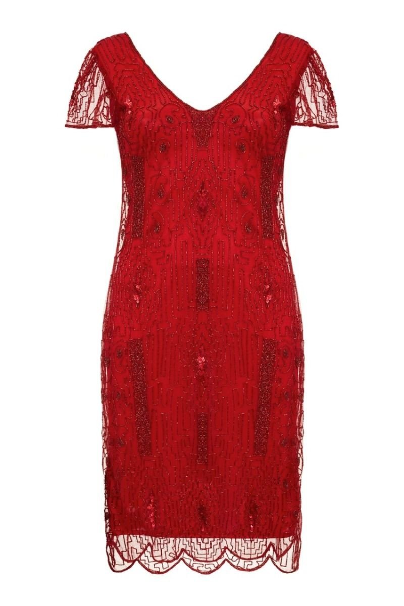 1920 Style Beaded Dress in Red