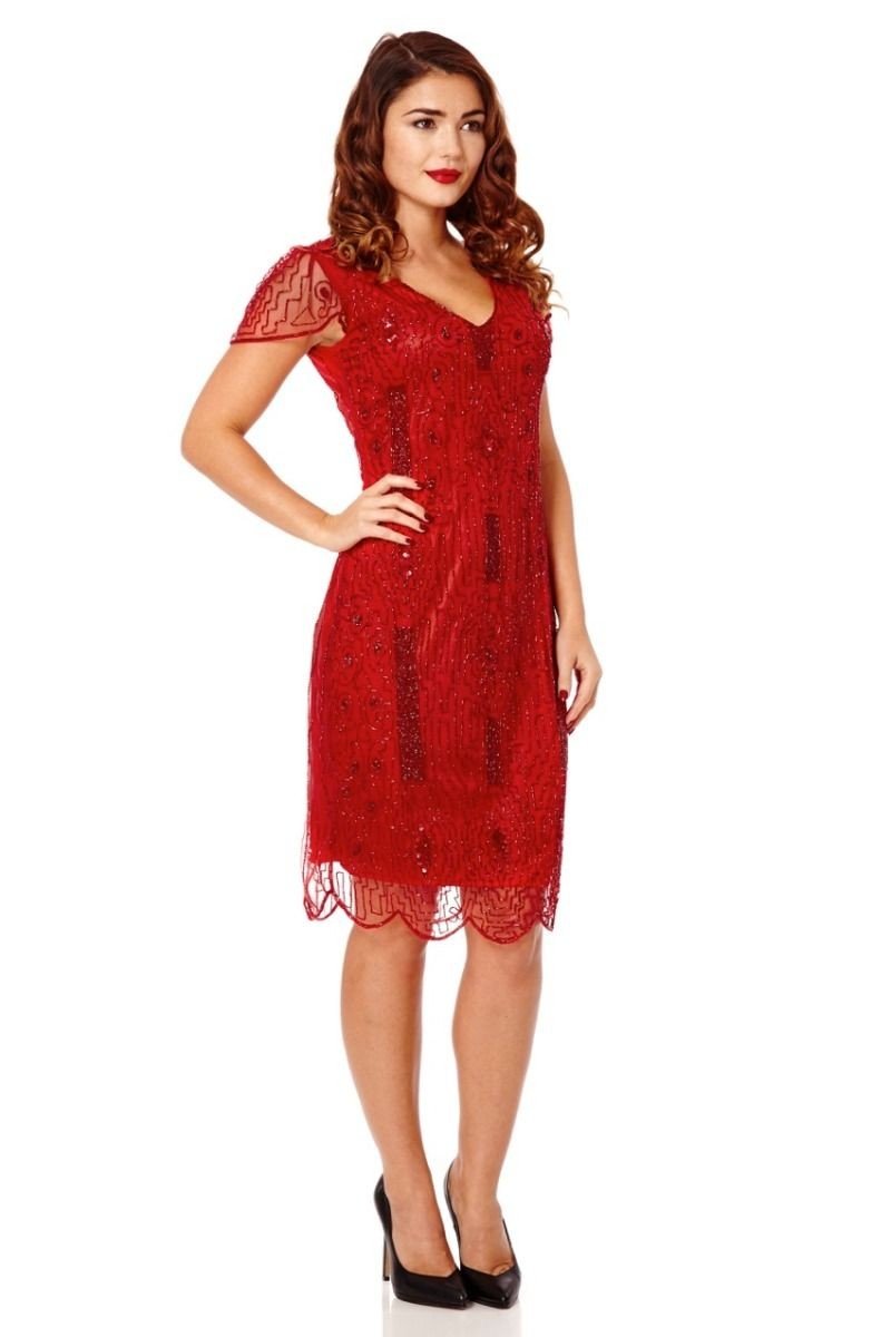 1920 Style Beaded Dress in Red