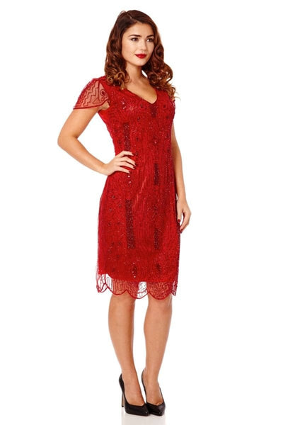1920 Style Beaded Dress in Red