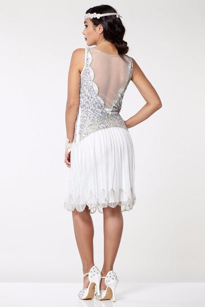 Vintage Inspired Drop Waist Dress in Off White