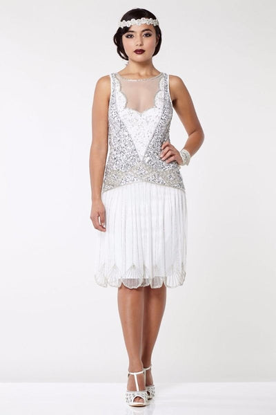 Vintage Inspired Drop Waist Dress in Off White