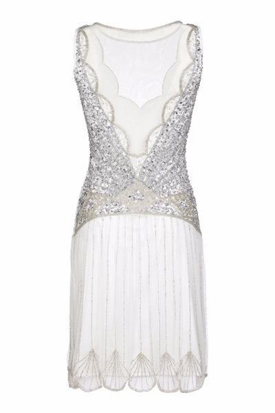 Vintage Inspired Drop Waist Dress in Off White