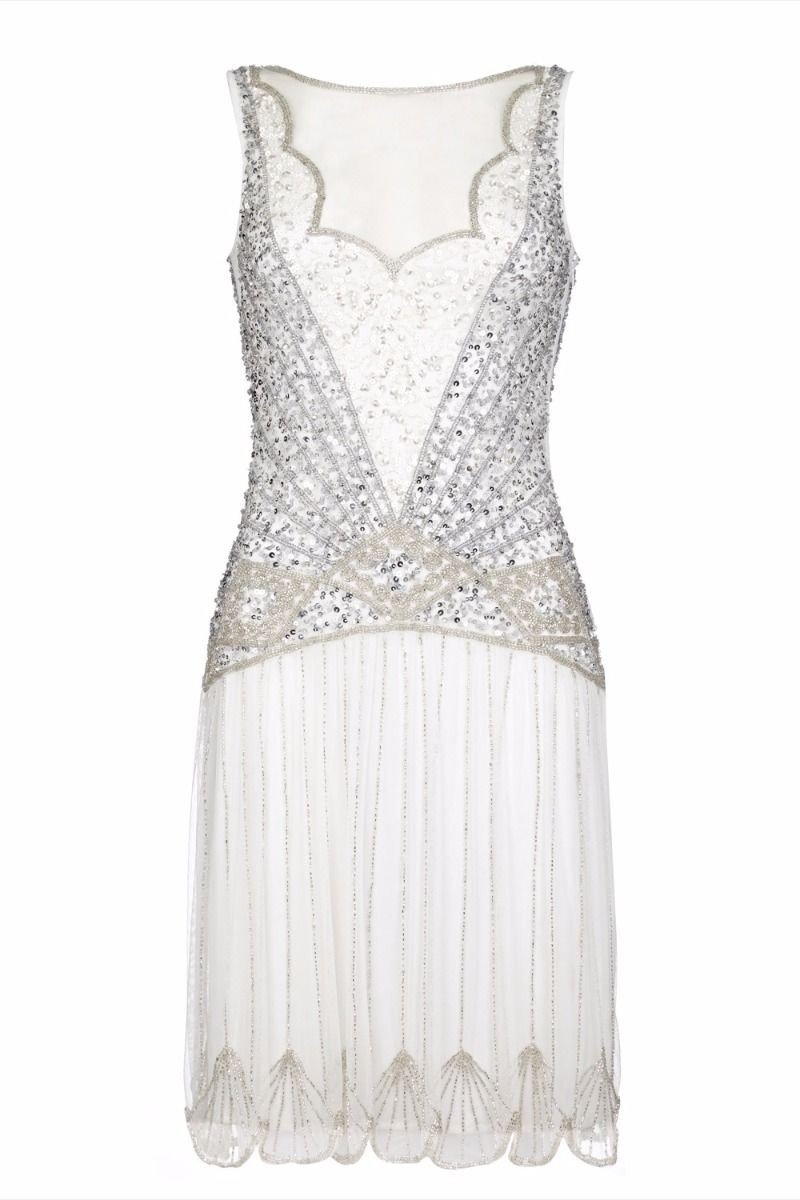 Vintage Inspired Drop Waist Dress in Off White