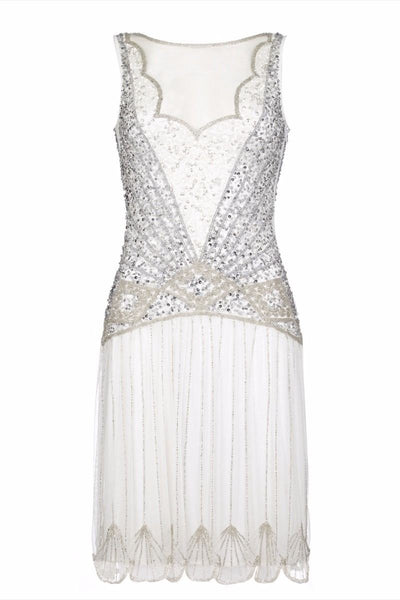 Vintage Inspired Drop Waist Dress in Off White