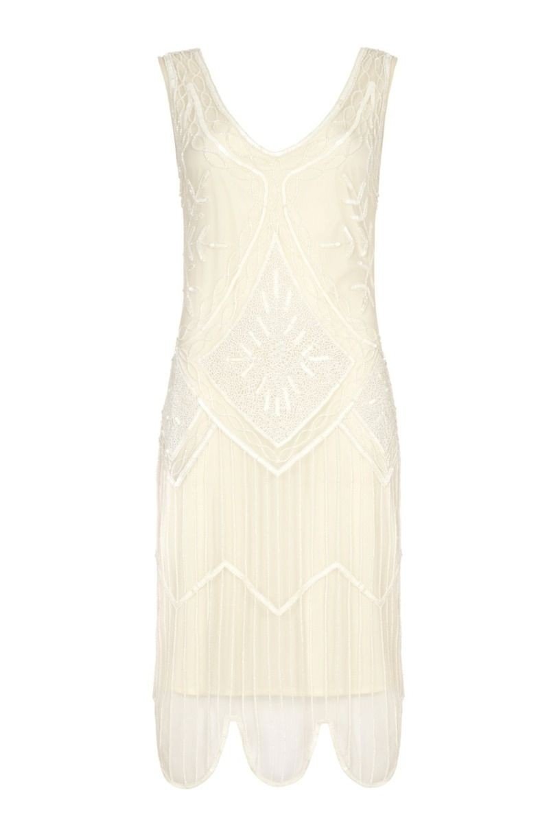 Flapper Inspired Wedding Dress in Off White