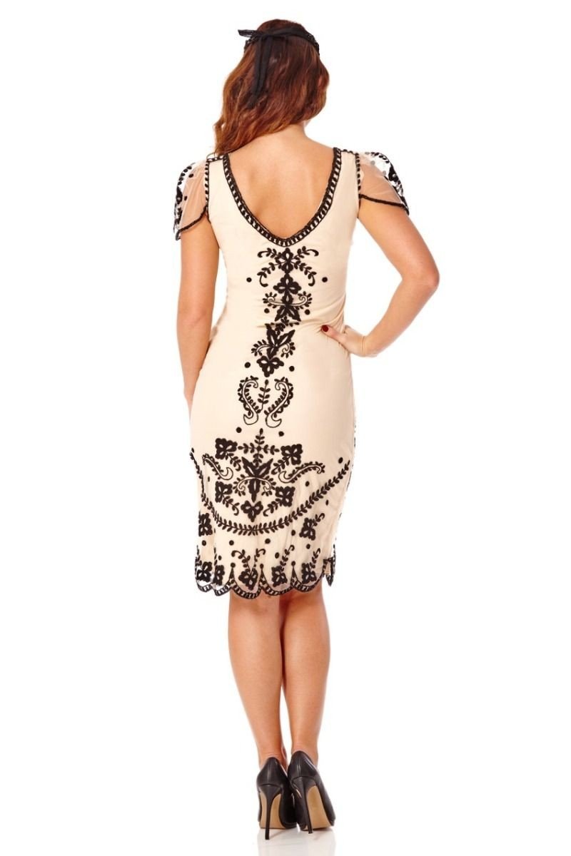 Romantic 1920s Style Cocktail Party Dress in Nude Blush