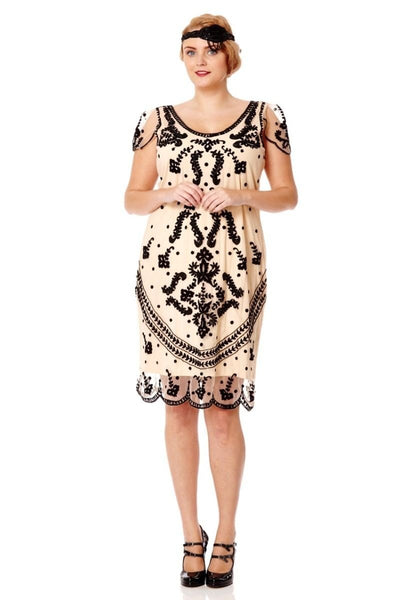Romantic 1920s Style Cocktail Party Dress in Nude Blush