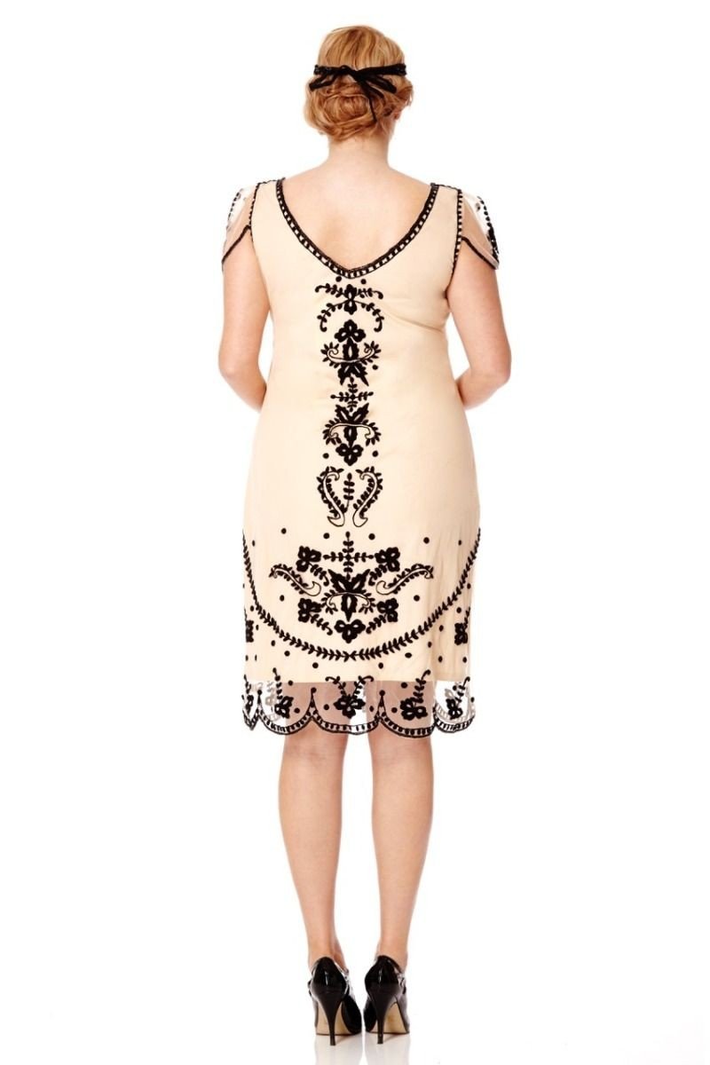 Romantic 1920s Style Cocktail Party Dress in Nude Blush