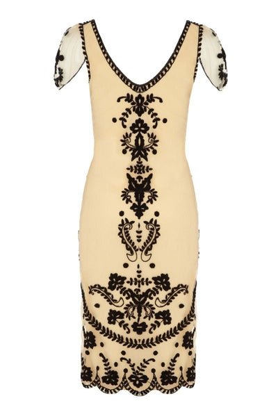 Romantic 1920s Style Cocktail Party Dress in Nude Blush