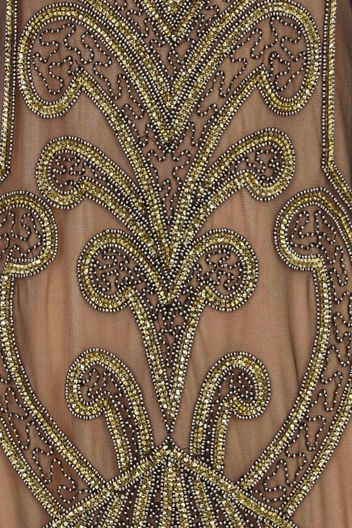 Art Deco Cocktail Dress in Nude Black