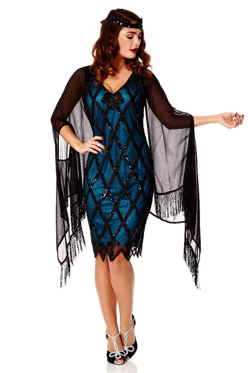 1920s Style Fringe Shawl in Black